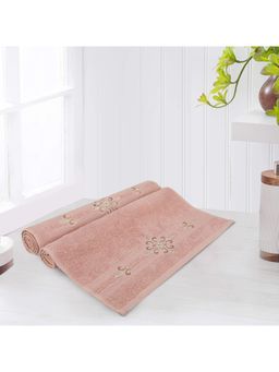 Lush & Beyond - Peach Cotton 500 GSM 2-Pieces Embroidered Hand Towel Set