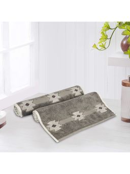 Lush & Beyond - Grey Cotton 500 GSM 2-Pieces Embroidered Hand Towel Set