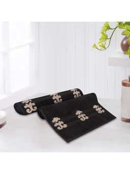 Lush & Beyond - Black Cotton 500 GSM 2-Pieces Embroidered Hand Towel Set