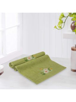 Lush & Beyond - Leaf Green Cotton 500 GSM 2-Pieces Embroidered Hand Towel Set