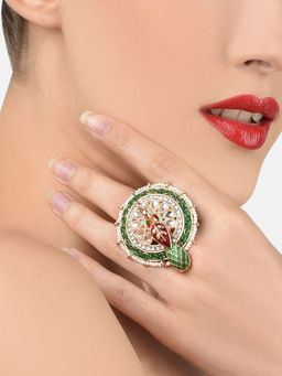 Zaveri Pearls - Multicolor Meenakari Peacock Inspired Kundan Finger Ring-ZPFK11660