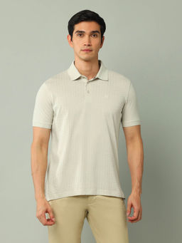 Arrow - Men Self Design Beige Half Sleeves Collar Neck Polo T-Shirt