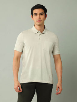 Arrow - Men Self Design Beige Half Sleeves Front Pocket Polo T-Shirt