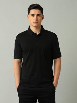 Arrow - Men Solid Black Half Sleeves Front Pocket Polo T-Shirt