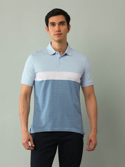 Arrow - Men Stripes Blue Half Sleeves Collar Neck Polo T-Shirt