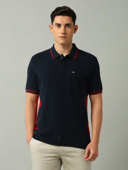 Arrow Sports - Men Solid Navy Blue Half Sleeves Front Pocket Polo T-Shirt