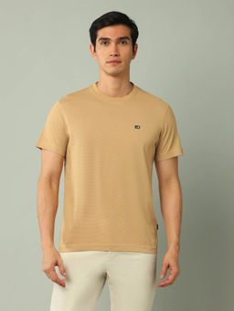 Arrow Sports - Men Textured Beige Half Sleeves Round Neck T-Shirt
