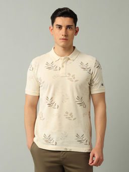 Arrow Sports - Men Printed Beige Half Sleeves Collar Neck Polo T-Shirt