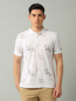 Arrow Sports - Men Printed White Half Sleeves Collar Neck Polo T-Shirt