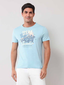 U.S. Polo Assn. Denim Co. - Men Graphic Blue Half Sleeves Round Neck T-Shirt