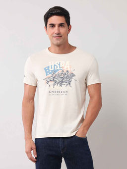 U.S. Polo Assn. Denim Co. - Men Graphic Off White Half Sleeves Round Neck T-Shirt