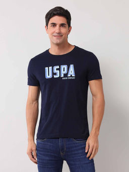 U.S. Polo Assn. Denim Co. - Men Navy Blue Half Sleeves Round Neck T-Shirt