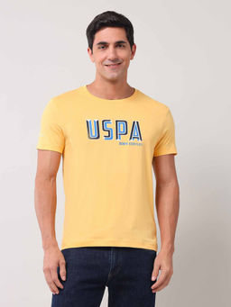 U.S. Polo Assn. Denim Co. - Men Yellow Half Sleeves Round Neck T-Shirt