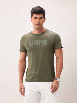 U.S. Polo Assn. Denim Co. - Men Olive Half Sleeves Round Neck T-Shirt