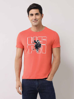 U.S. Polo Assn. Denim Co. - Men Graphic Orange Half Sleeves Round Neck T-Shirt