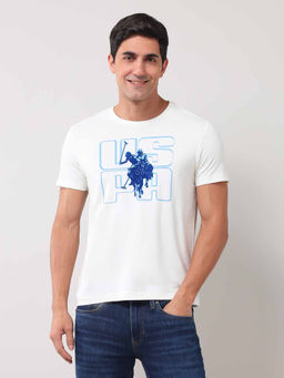 U.S. Polo Assn. Denim Co. - Men Graphic White Half Sleeves Round Neck T-Shirt