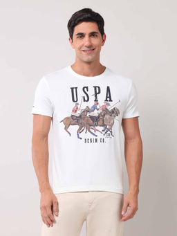 U.S. Polo Assn. Denim Co. - Men Graphic White Half Sleeves Round Neck T-Shirt