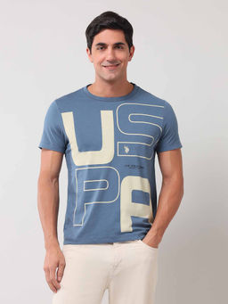 U.S. Polo Assn. Denim Co. - Men Printed Blue Half Sleeves Round Neck T-Shirt