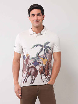 U.S. Polo Assn. Denim Co. - Men Graphic Off White Half Sleeves Polo T-Shirt