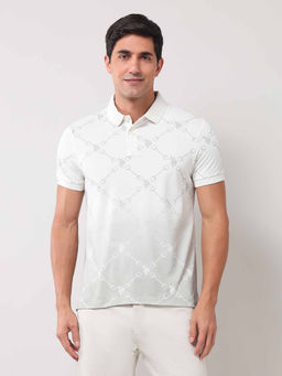 U.S. Polo Assn. Denim Co. - Men Printed White Half Sleeves Collar Neck Polo T-Shirt