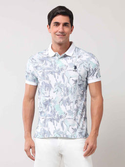 U.S. Polo Assn. Denim Co. - Men Printed Grey and White Half Sleeves Polo T-Shirt