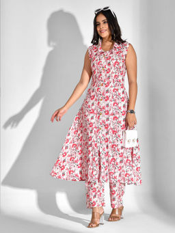 Mokshi - Women Pink Floral Printed Rayon Kurta with Palazzo (Set of 2)