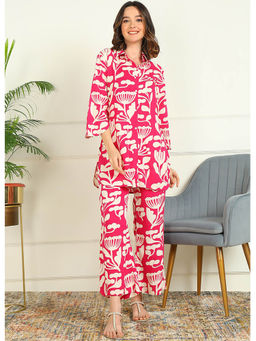 Mokshi - Women Pink Floral Printed Rayon Kurti with Palazzo (Set of 2)