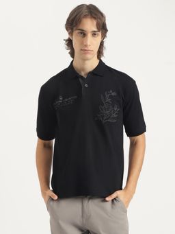United Colors of Benetton - Men Black Embroidered Polo T-Shirt