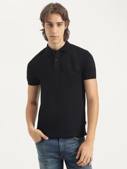 United Colors of Benetton - Men Black Self Design Polo T-Shirt
