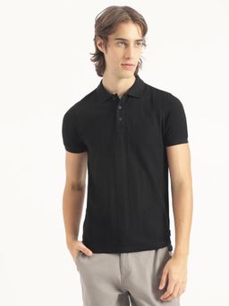 United Colors of Benetton - Men Black Textured Polo T-Shirt