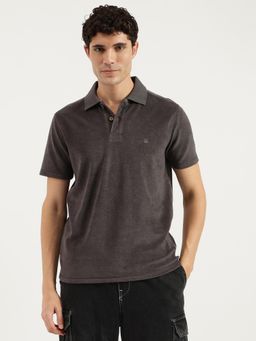 United Colors of Benetton - Men Grey Textured Polo T-Shirt