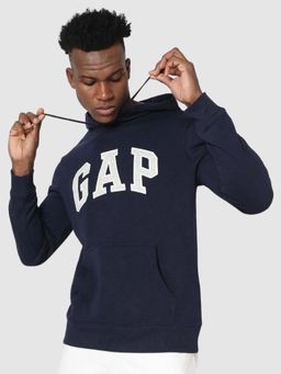 GAP - Men Navy Blue Embroidered Hoodie