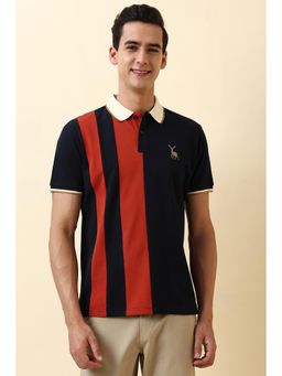 Allen Solly - Men Navy Blue Stripes Polo T-Shirt
