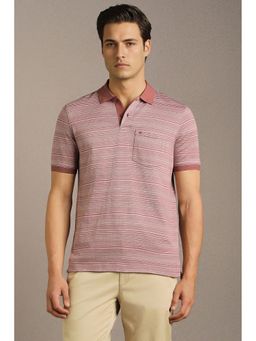 Louis Philippe - Men Mauve Stripes Polo T-Shirt