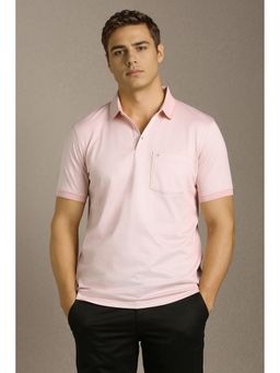 Louis Philippe - Men Peach Textured Polo T-Shirt