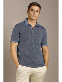 Louis Philippe - Men Navy Blue Printed Polo T-Shirt