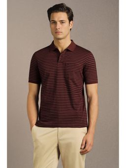 Louis Philippe - Men Maroon Stripes Polo T-Shirt