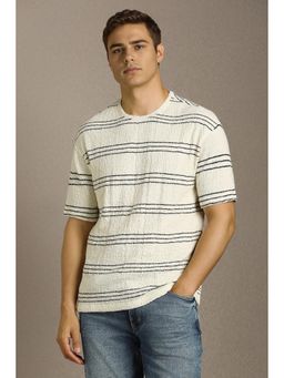 Louis Philippe - Men Beige Stripes T-Shirt