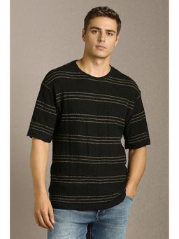 Louis Philippe - Men Black Stripes T-Shirt