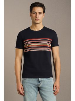 Louis Philippe - Men Black Stripes T-Shirt