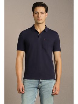 Louis Philippe - Men Navy Blue Solid Polo T-Shirt