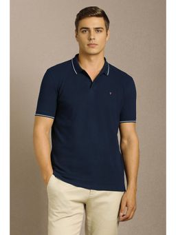 Louis Philippe - Men Navy Blue Solid Polo T-Shirt
