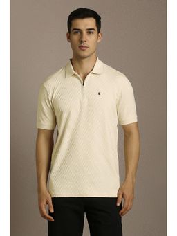 Louis Philippe - Men Beige Textured Polo T-Shirt
