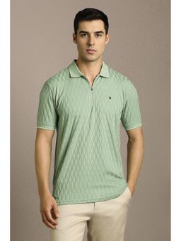 Louis Philippe - Men Green Textured Polo T-Shirt