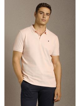 Louis Philippe - Men Peach Solid Polo T-Shirt
