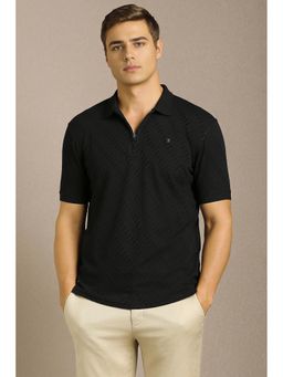 Louis Philippe - Men Black Textured Polo T-Shirt