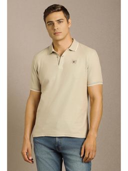 Louis Philippe - Men Beige Solid Polo T-Shirt