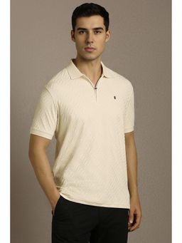 Louis Philippe - Men Beige Textured Polo T-Shirt