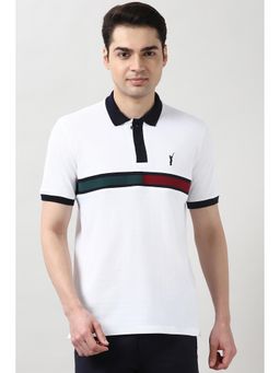 Peter England - Men White Self Design Polo T-Shirt