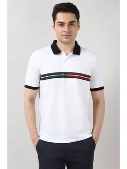 Peter England - Men White Stripes Polo T-Shirt